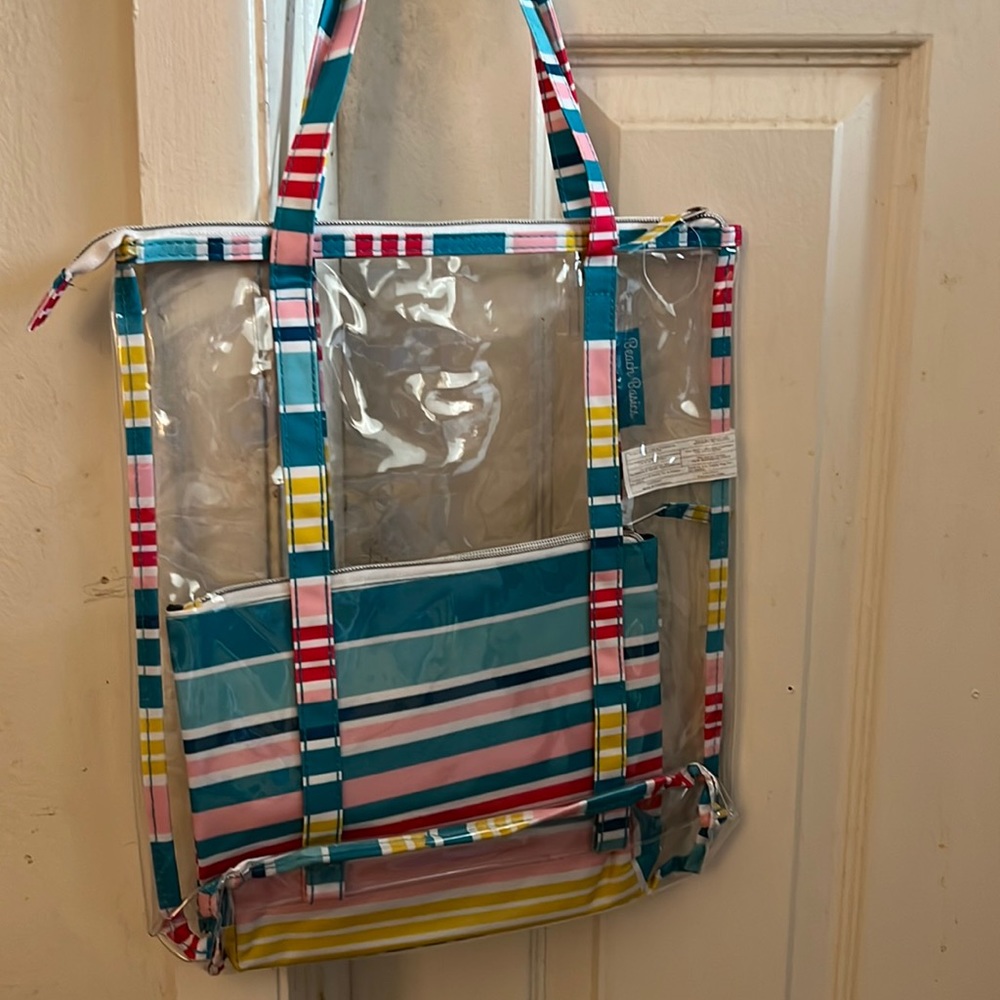 Clear tote bag with makeup bag